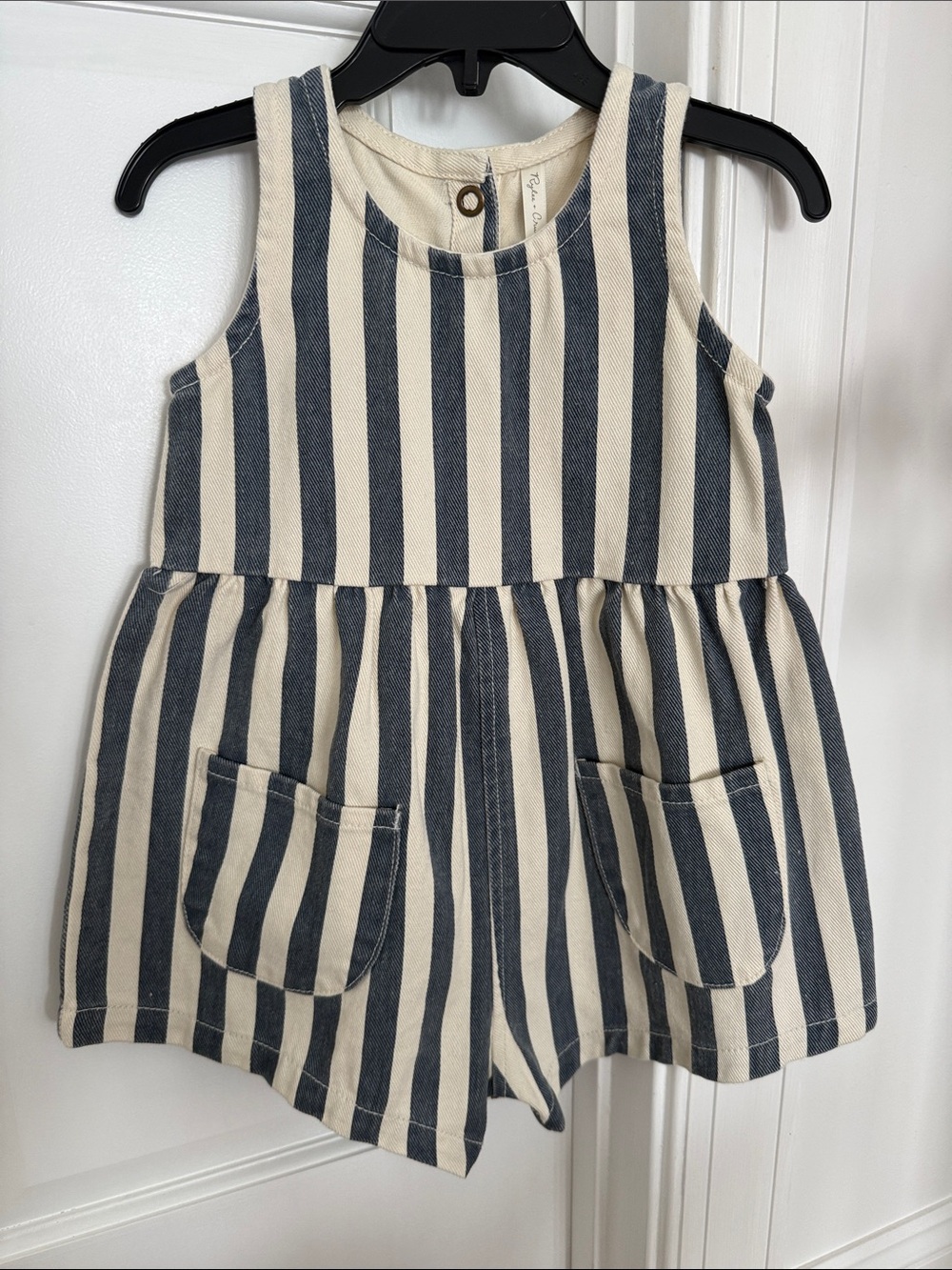 Rylee + Cru Navy and Cream Striped Sleeveless Romper